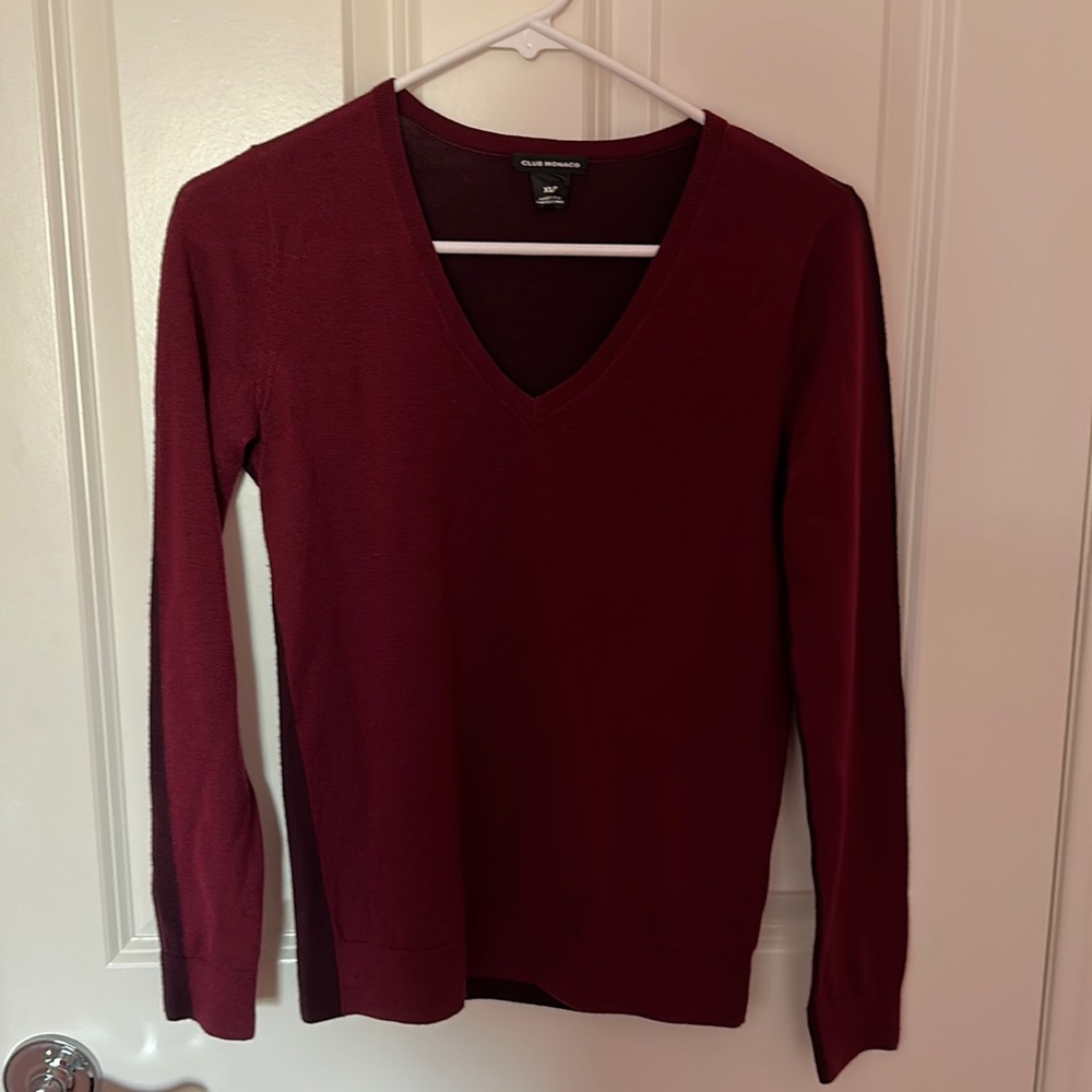 Maroon Club Monaco Wool V-Neck Sweater